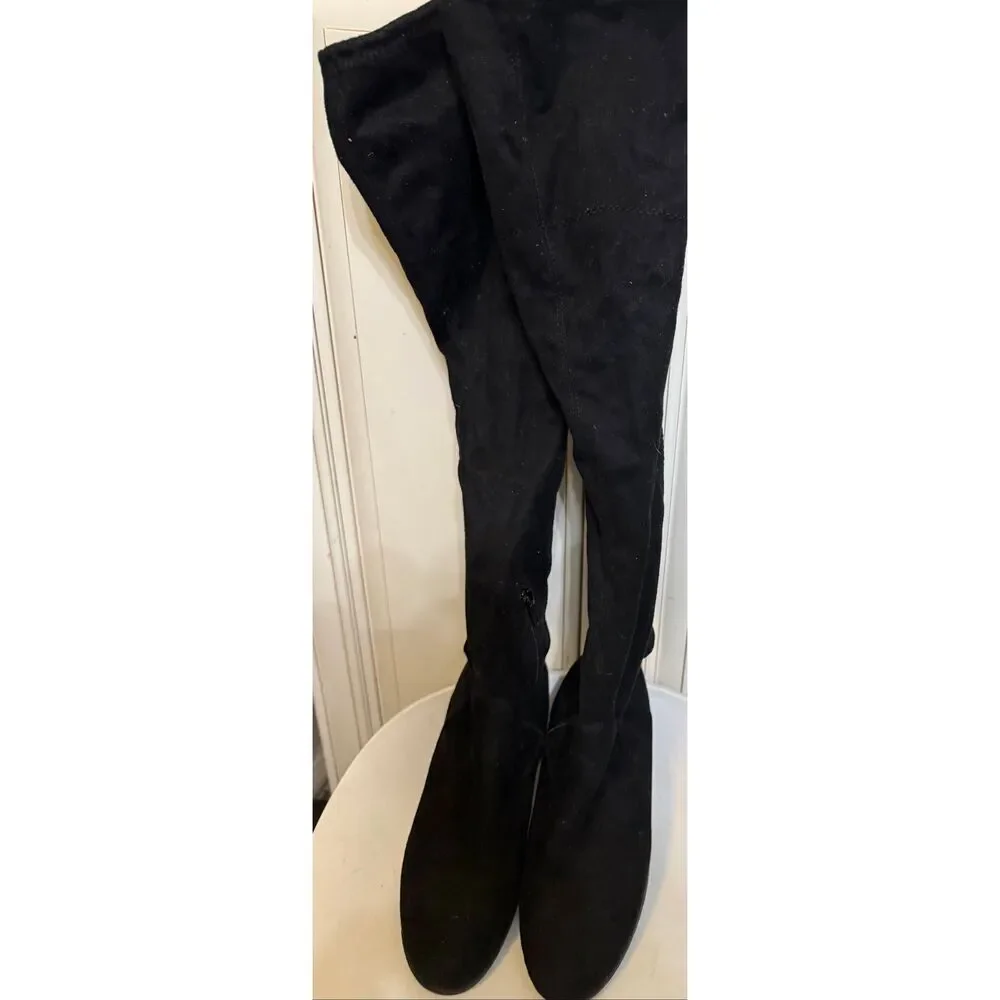 Unisa Women's Faux Suede Tie Back Flat Heel Over the Knee Boots Black Size 7.5